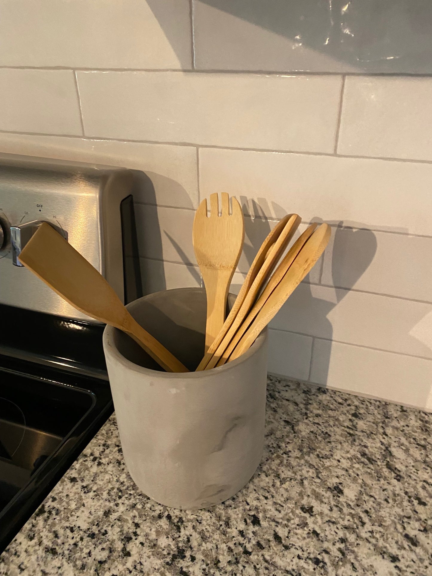 Concrete Utensil Holder with Utensils