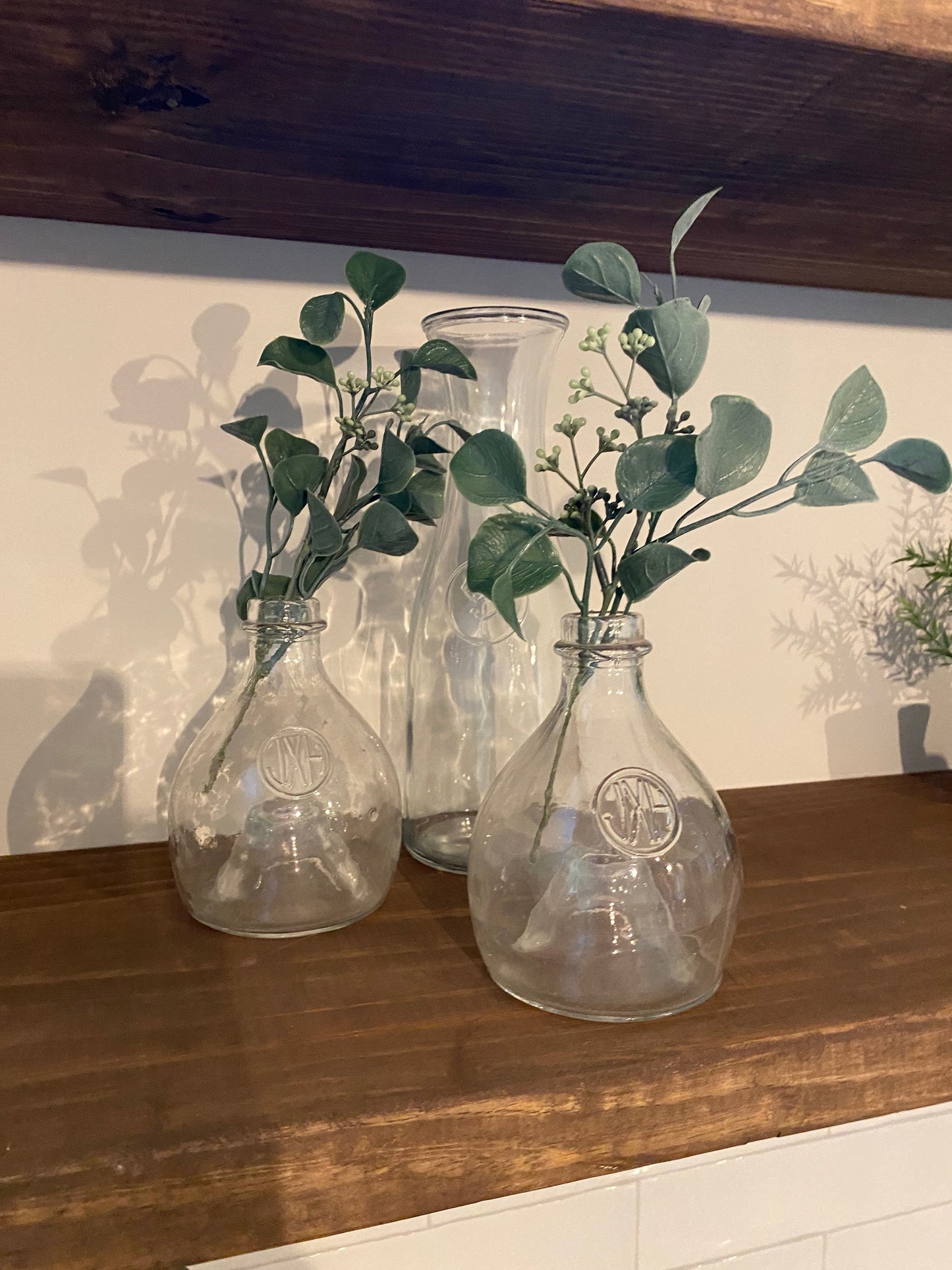 Clear Glass Jug with Greenery