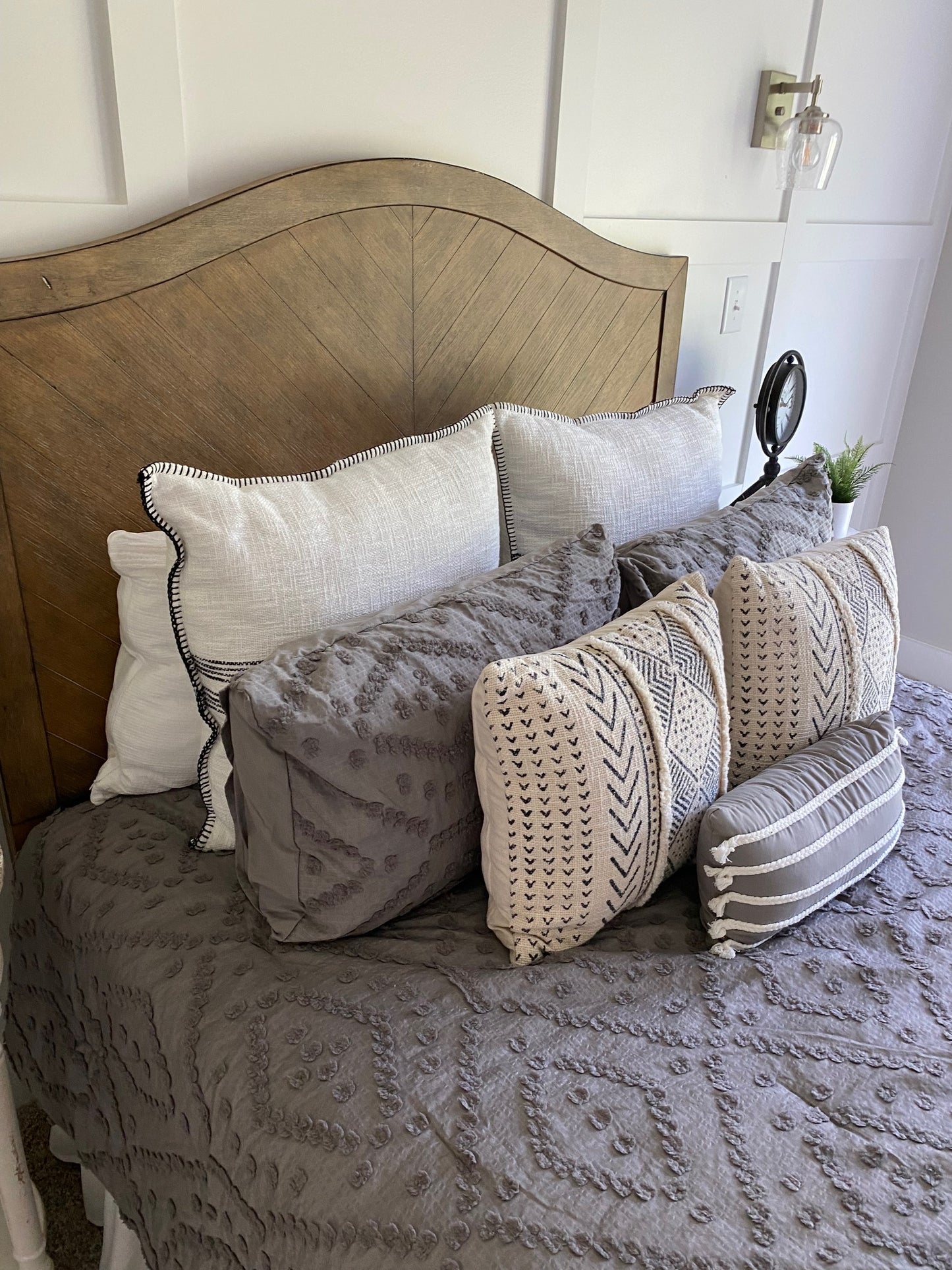 Small Gray Lumbar Pillow with White Braid