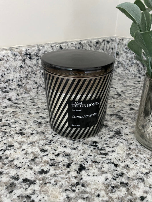 Black Striped Glass Candle