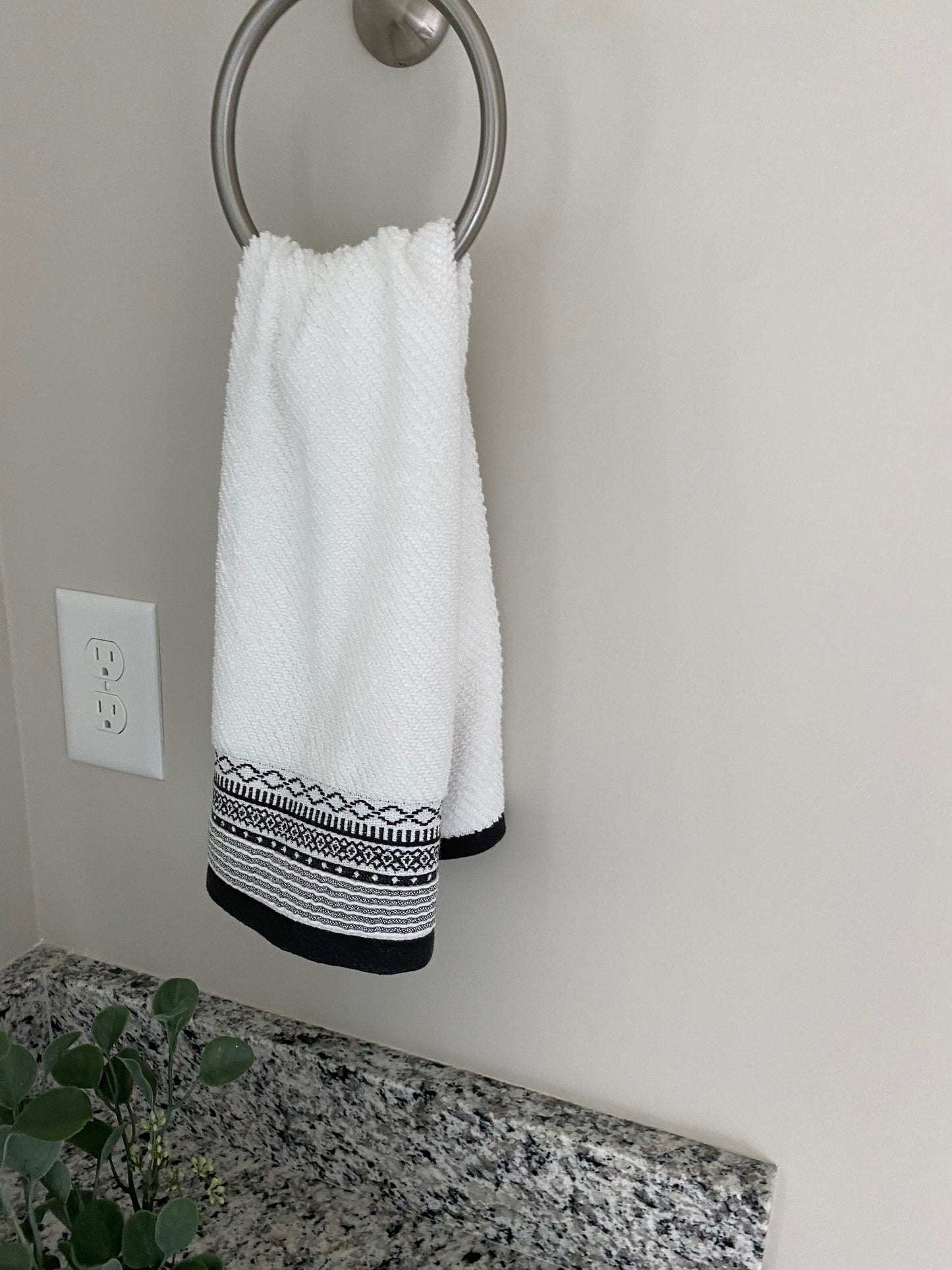 Black Embroidered White Hand Towel