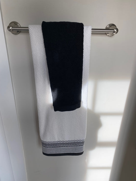 Black Embroidered White Bath Towel