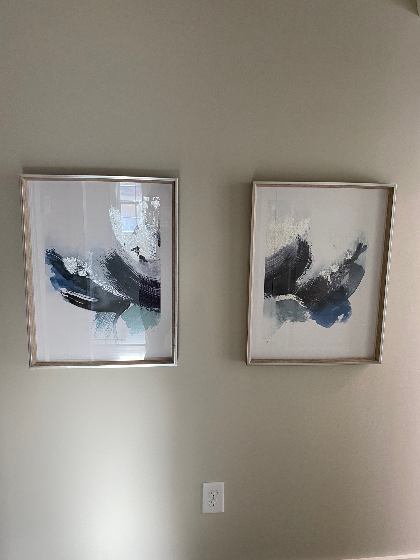 Silver Framed Blue Abstract Art - Set of 2