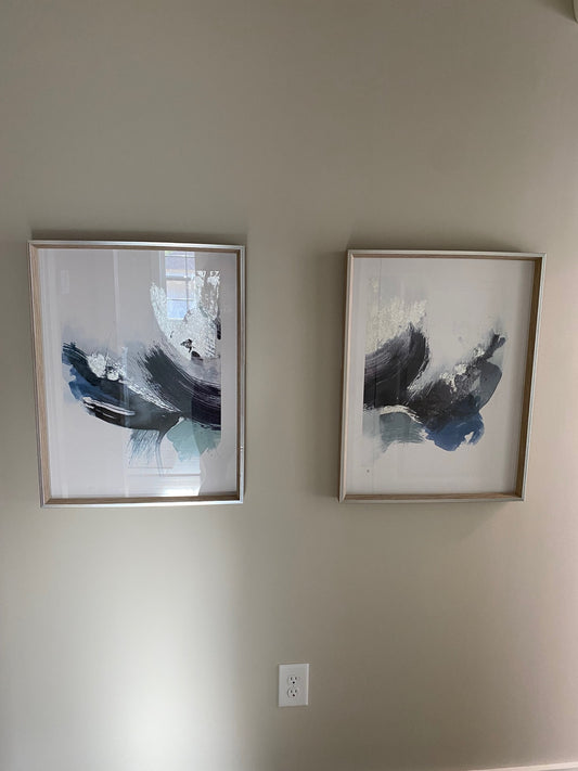 Silver Framed Blue Abstract Art - Set of 2