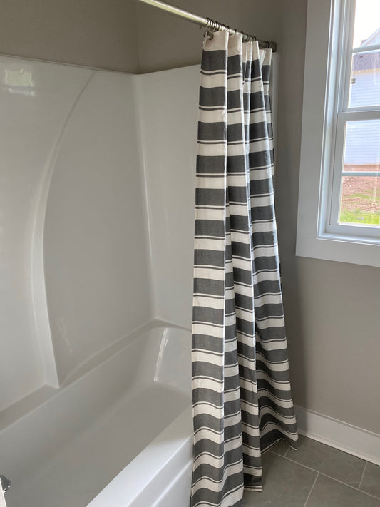 Gray and White Striped Shower Curtain