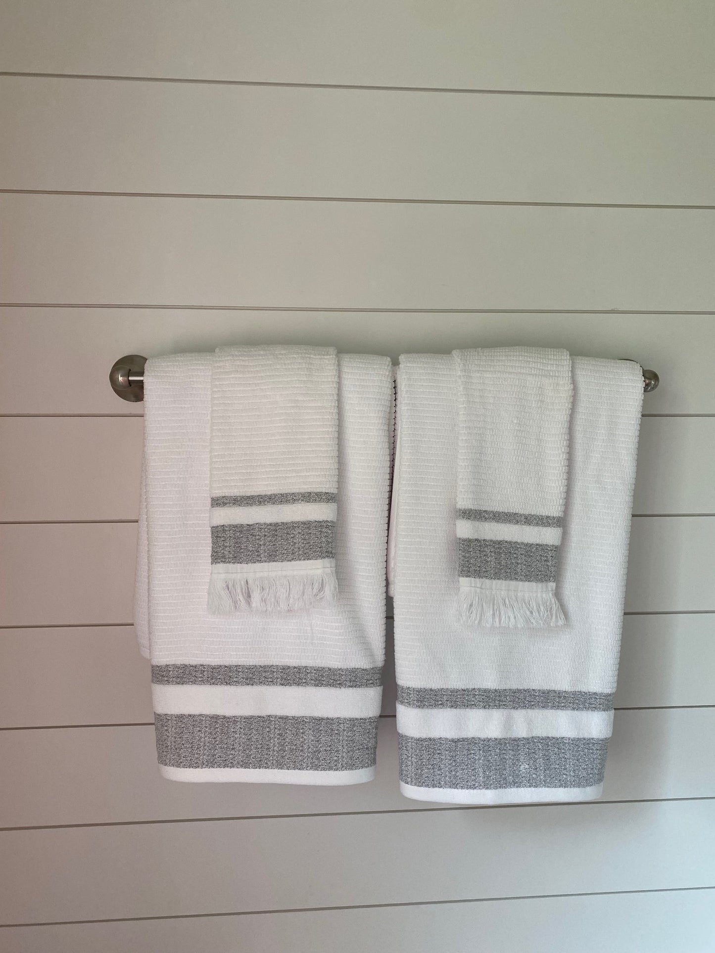 Gray and White Bath and Hand Towel Set