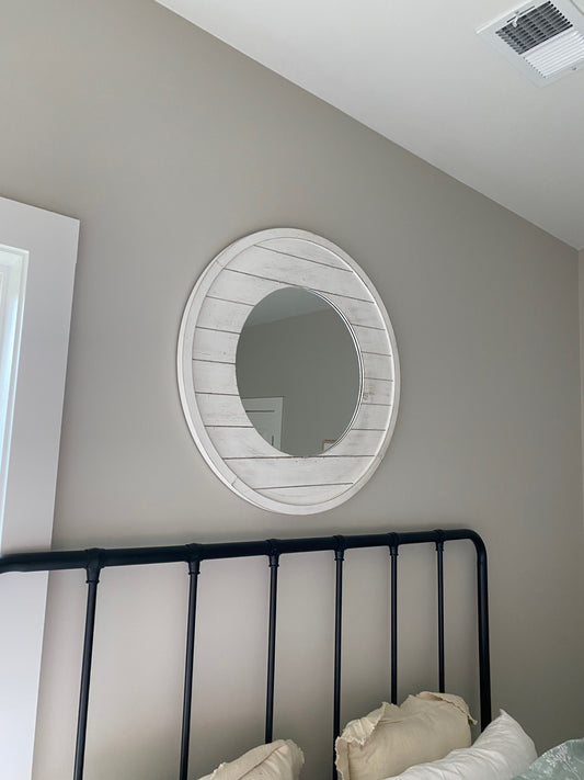 White Panel Wood Round Mirror