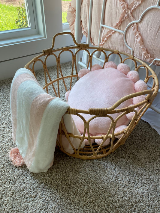 Round Pink Pom Pillow