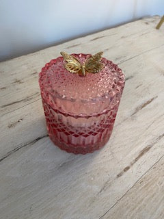 Pink Glass Butterfly Lid Candle