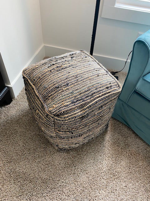 Blue and Taupe Pouf