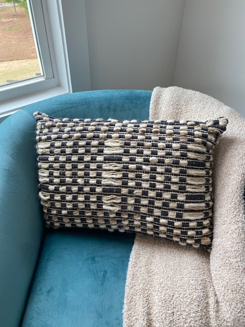 Blue and Taupe Woven Pillow