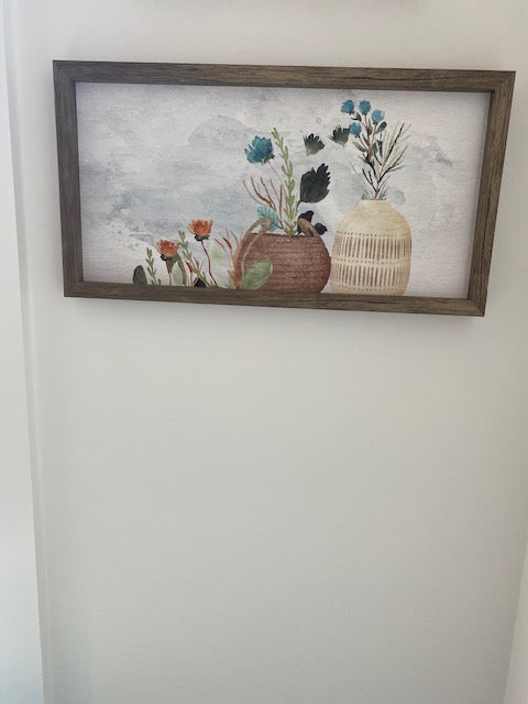 Wood Framed Blue and Taupe Wall Art