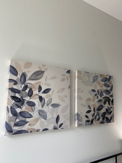 Blue and Tan Leaf Prints - Set of 2