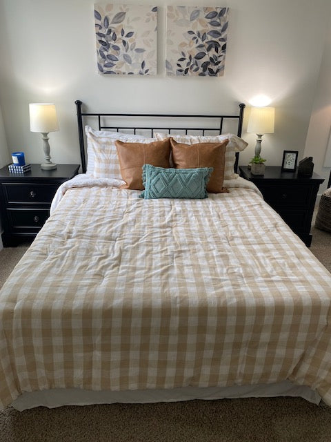 Tan Gingham Comforter Set - King