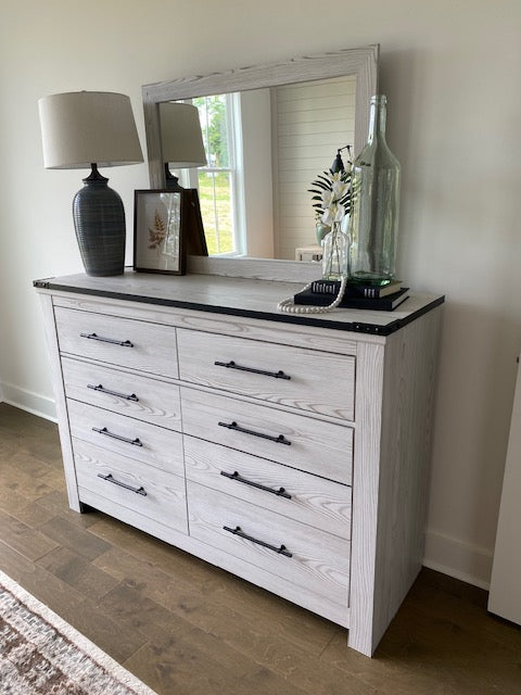 Whitewash Dresser with Attached Mirror