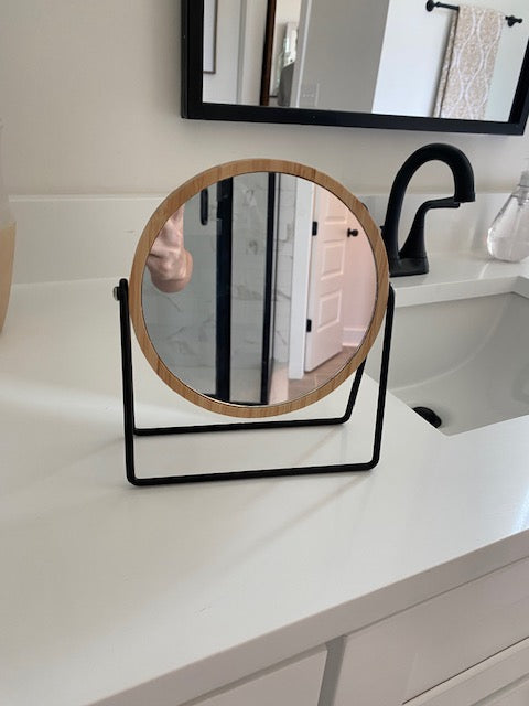 Round Wood Countertop Mirror