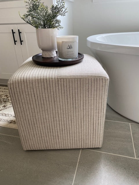 Taupe Striped Square Ottoman