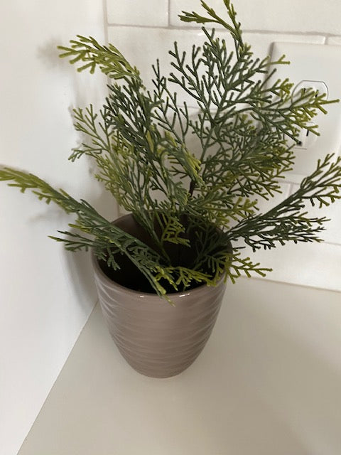 Faux Plant in Gray Ceramic Pot