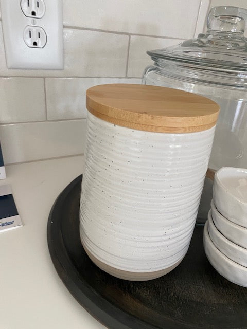 White Canister with Wood Lid