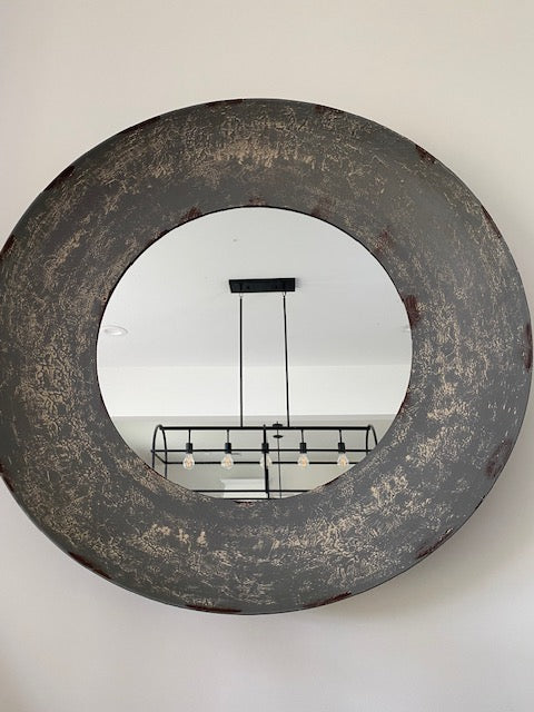 Blue Rustic Round Mirror