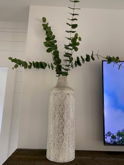 Tall Beige Vase with Eucalyptus