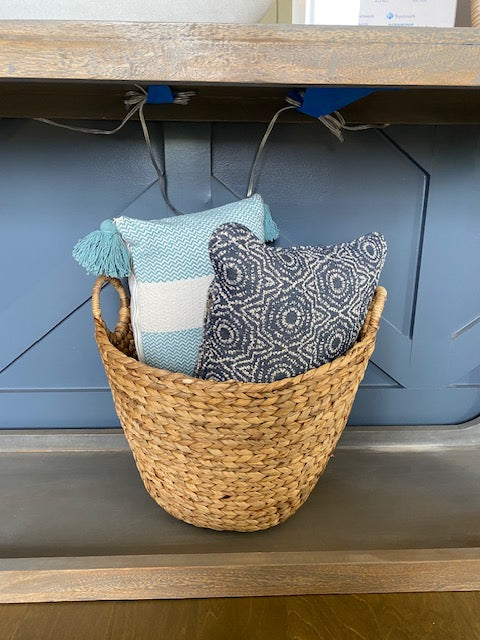 Blue and White Striped Tassel Pillow