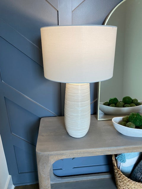 Large Ribbed White Table Lamp