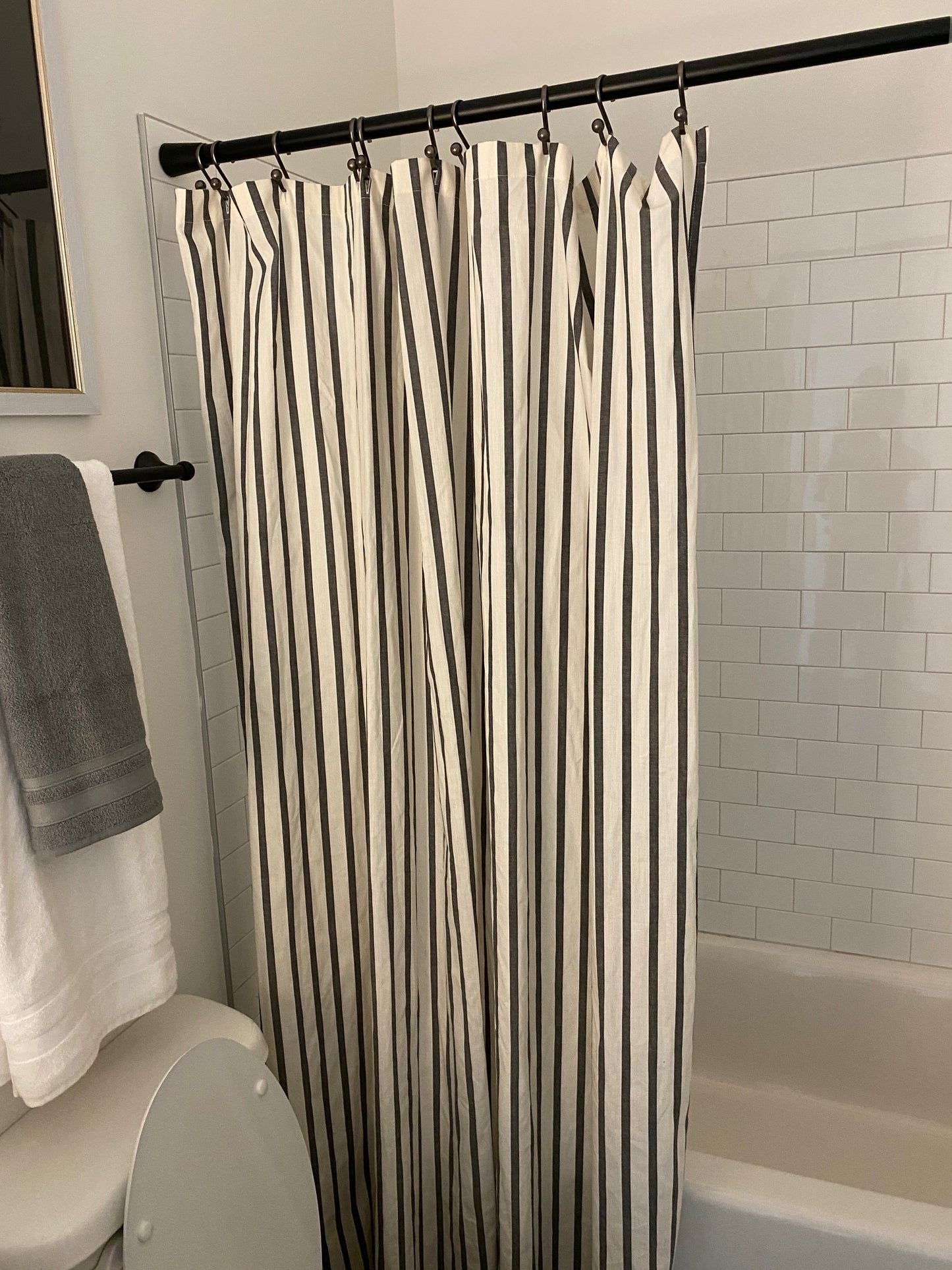 Charcoal and White Striped Shower Curtain