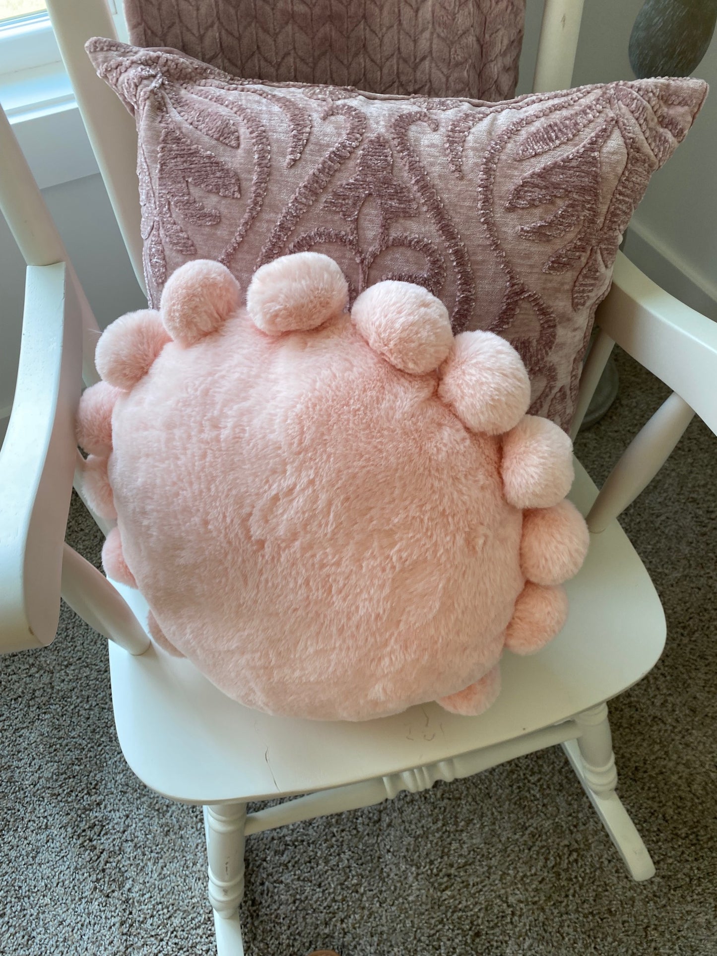 Round Pink Pom Pillow