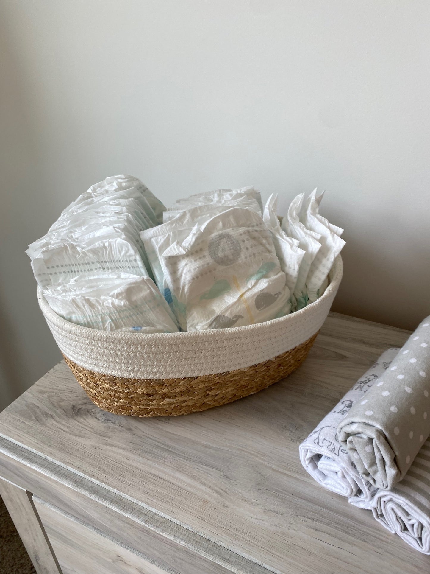 White and Natural Oval Basket