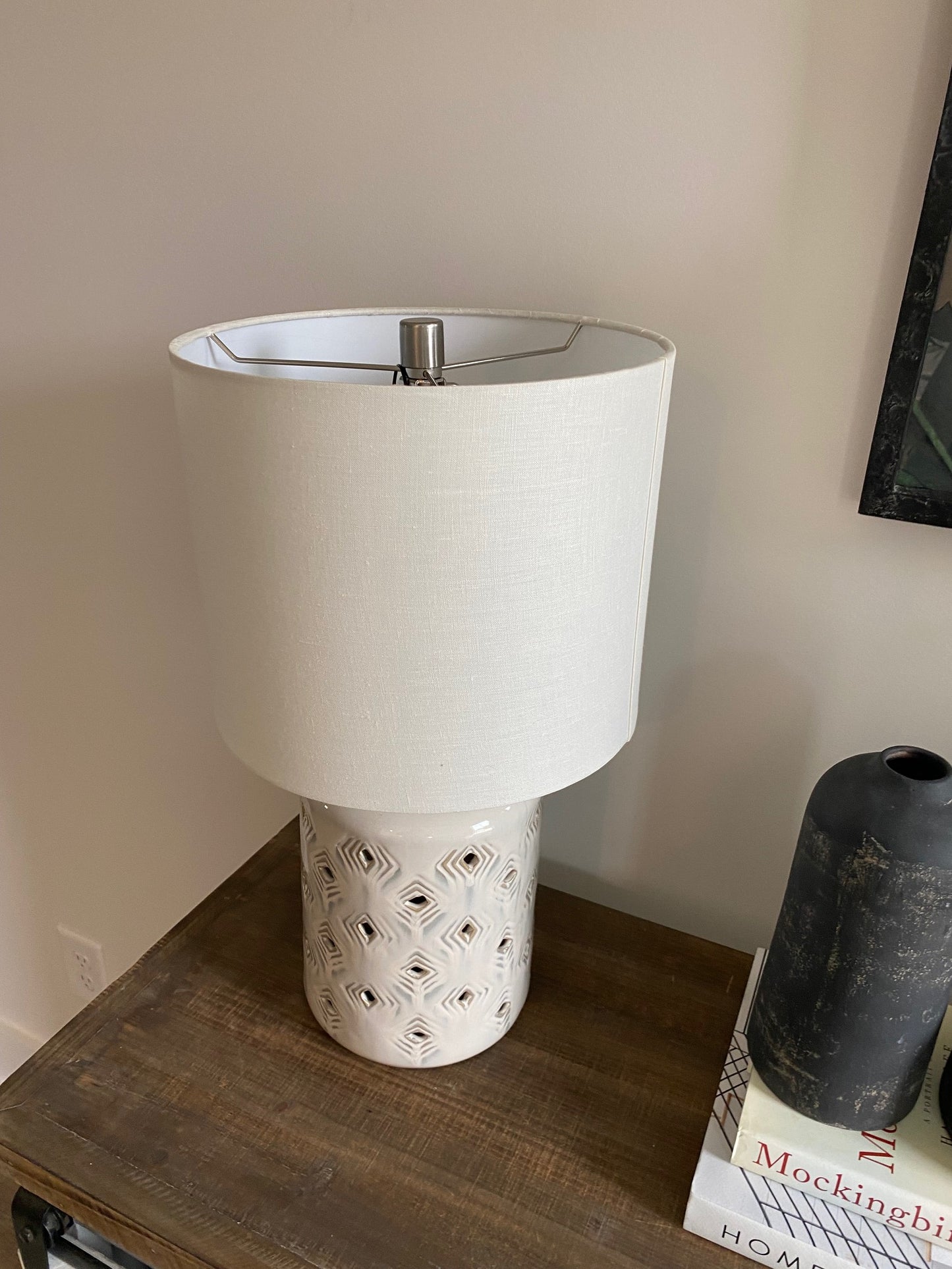 Gray Ceramic Lamp with Cutouts