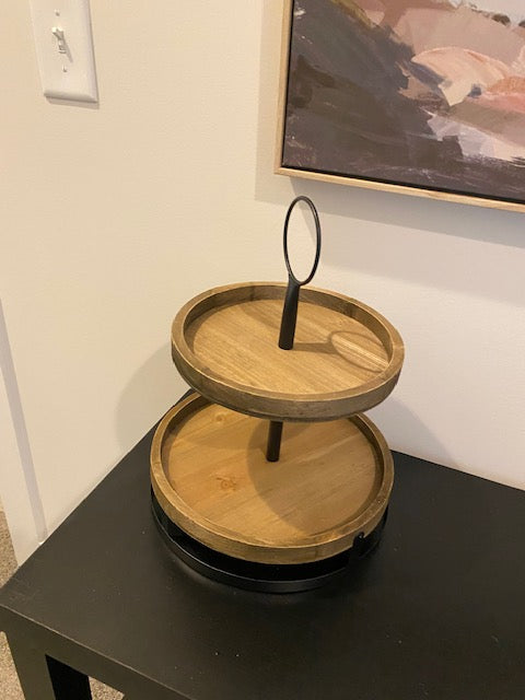 Two-Tiered Round Wooden Tray