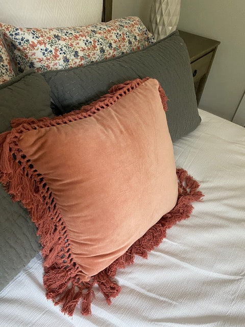 Rust Fringed Throw Pillow