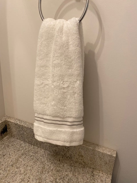 Double Stripe White Hand Towel