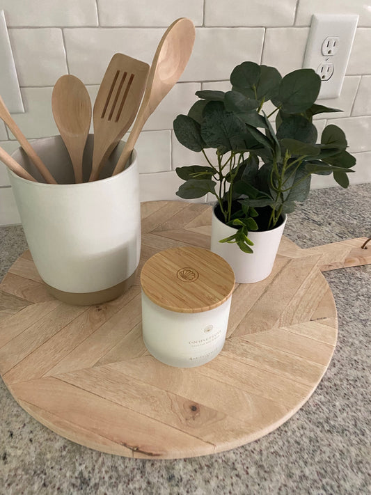 White Utensil Holder with Utensils