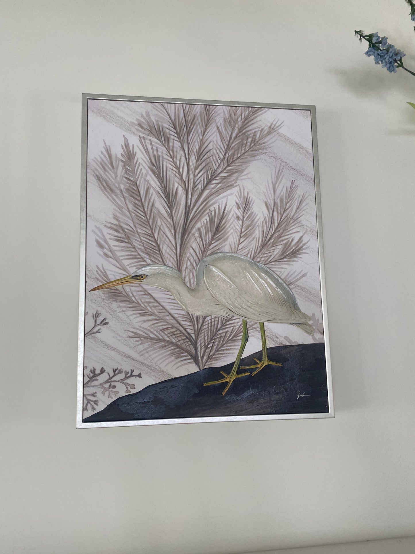 Stork Wall Art with Silver Frame