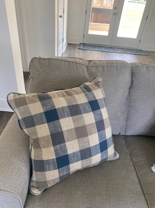 Blue and Gray Plaid Throw Pillow