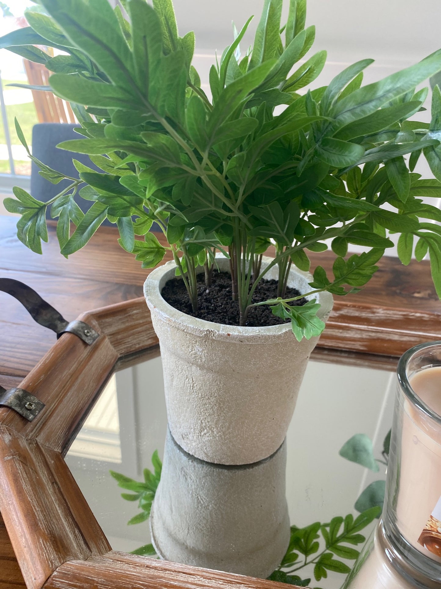 Faux Plant in Stone Pot