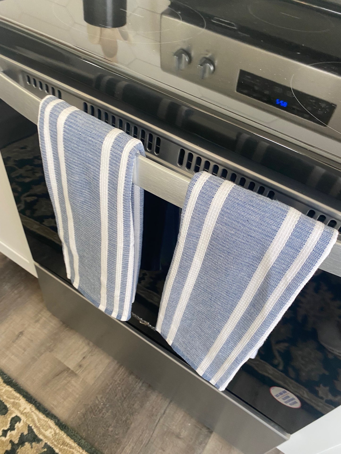 Blue and White Vertical Stripe Kitchen Towels