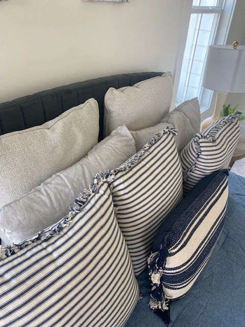 Blue and White Striped Fray Pillows