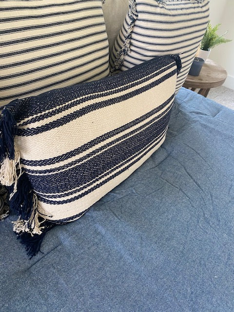 Blue and White Striped Bolster Pillow