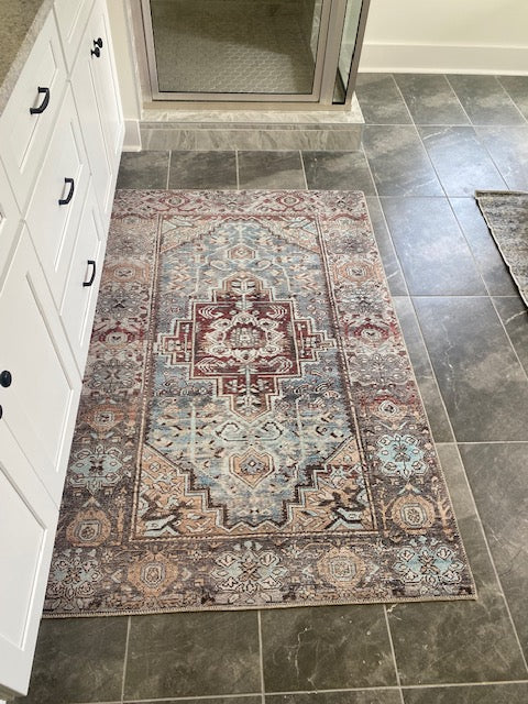 Clay and Blue Pattern Accent Rug