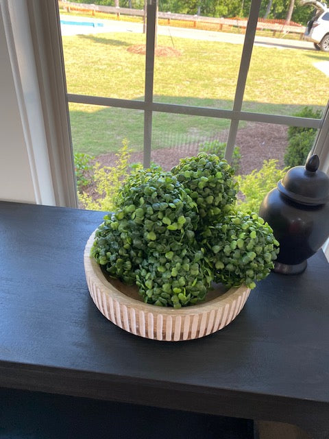 Wood Pattern Bowl with Boxwood Balls