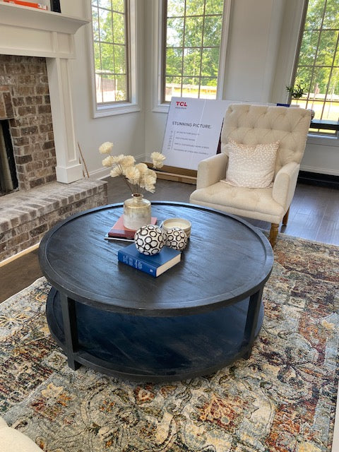 Round Black Wood Coffee Table