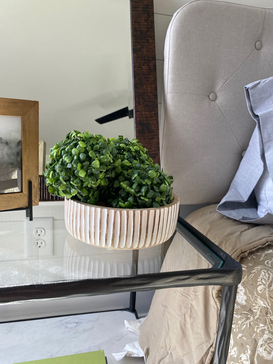 Small Wood Bowl with Boxwood Balls