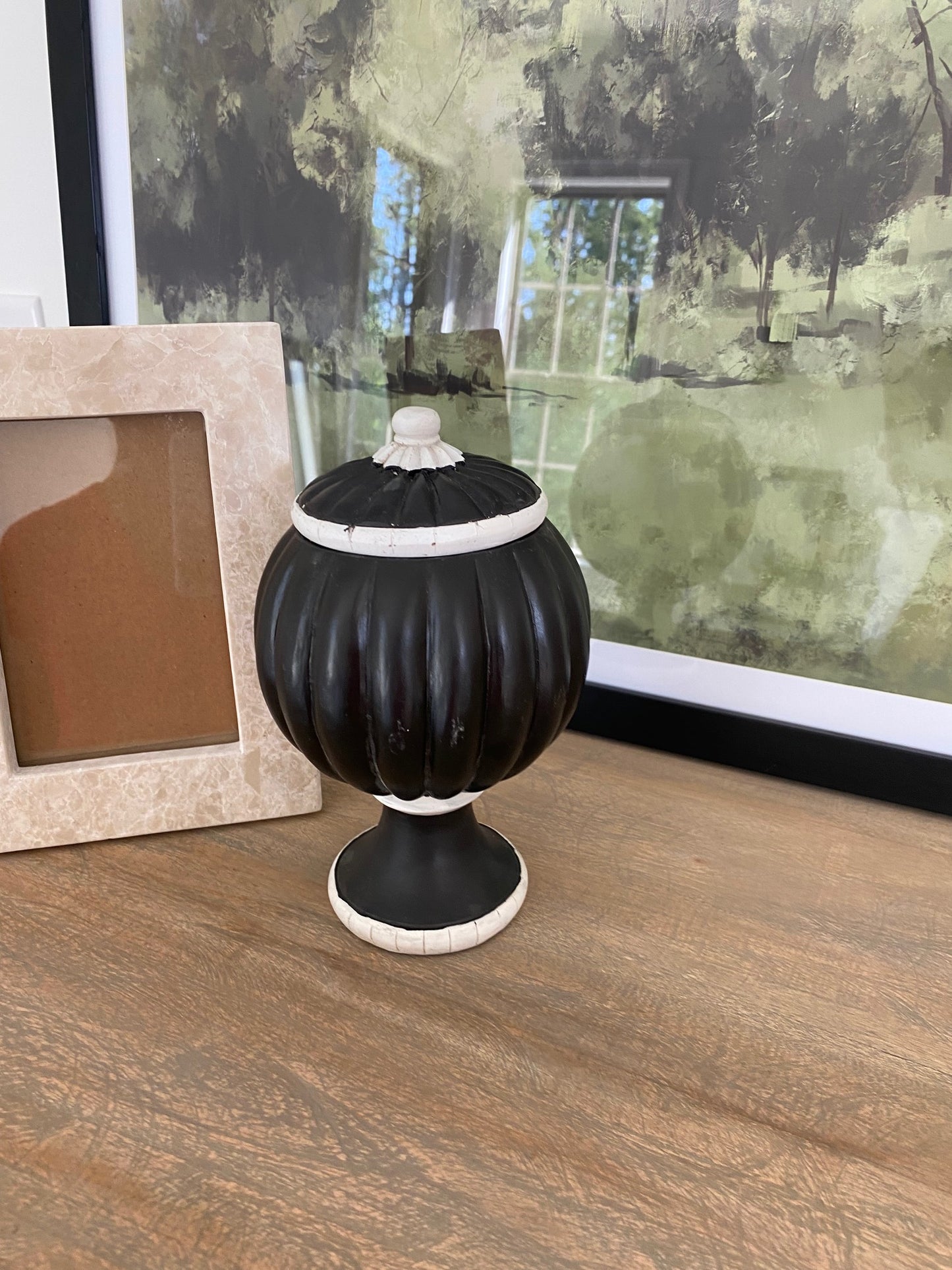 Black Lidded Decorative Jar