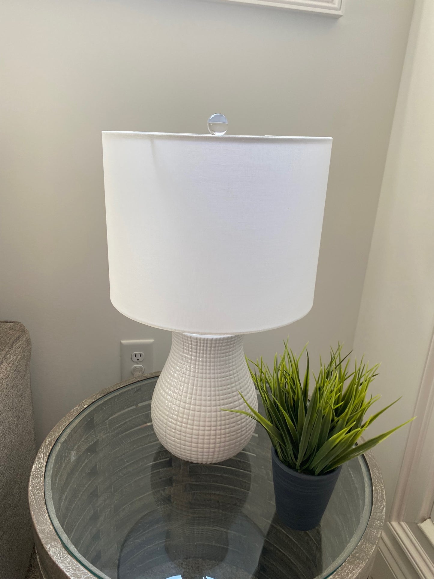 White Checked Table Lamp