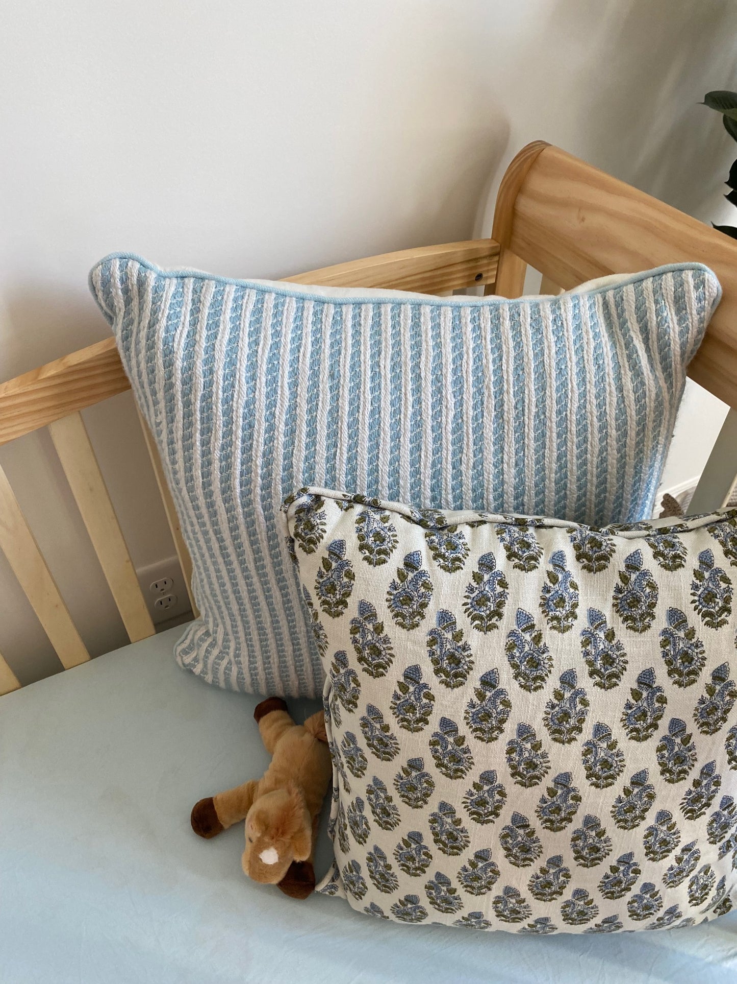 Blue and White Pinstriped Pillow