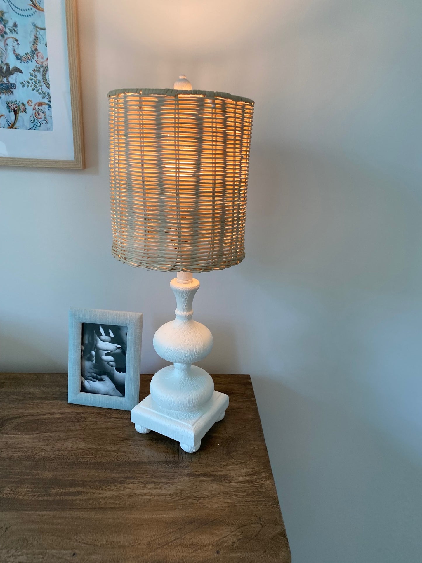 White Lamp with Wicker Shade