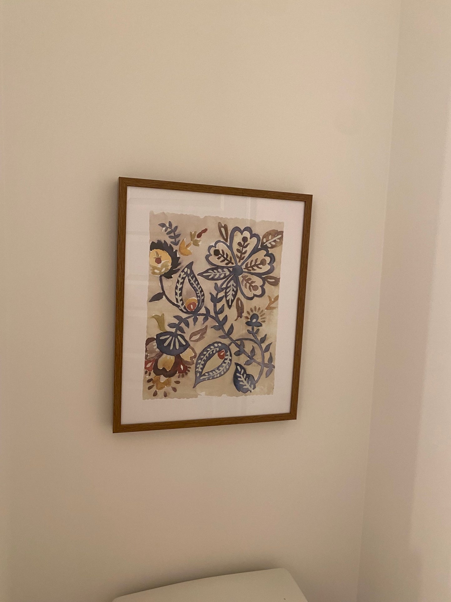 Blue Floral Art with Wood Frame